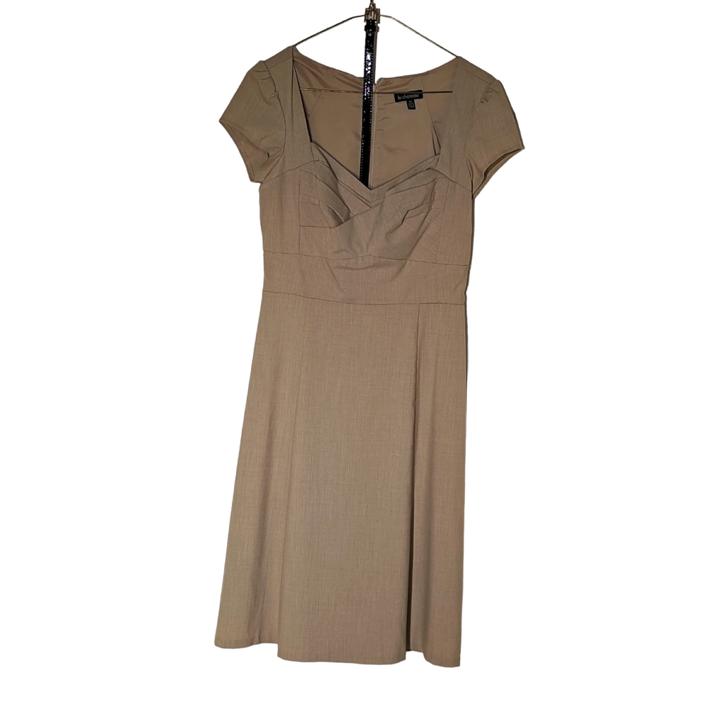 Le Chateau taupe work dress, made in Canada. Size small.